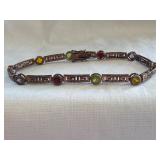 Vintage 925 China Multi Stone Greek Link Bracelet