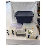 16- Plastic Assorted Storage Cases w/Tote & lid