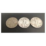 (3) 90% Walking Liberty Half Dollars