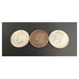 (3) 90% Kennedy Half Dollars