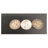 (3) 90% Walking Liberty Half Dollars