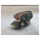 925 Sterling Silver Twist Ring w/Two Abalone