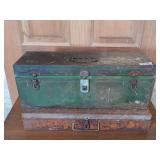 Green metal tackle box with contents