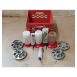 Chicken waterers, feeders, rabbit bottles