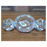 Cut glass ash tray 4', cut glass candle holders 2'
