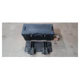 Plastic tool storage box with bolt on carrier