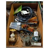 Paint brushes, cords, screwdrivers, bumpers