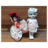 Porcelain doll 5', plastic doll 4'