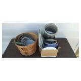 Fruit basket, enamel ware, dishes