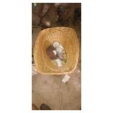 Wicker laundry baskets and assorted glassware