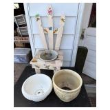 Wood Planter Stand , pottery planter ,cracked.