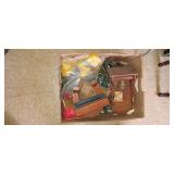 Assorted decor, extension cord, iron , misc,