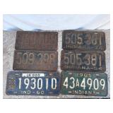 6- Vintage Indiana License Plates 1930- 65