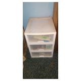 White 3 drawer organizer and office supplies