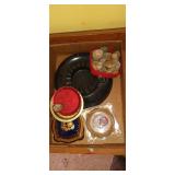 Vintage ash trays, stones, porcelain lid