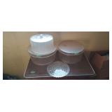 Pair of 13' x 7' cake carriers , cake plate,