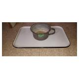 Enamel tray and bowl with handle
