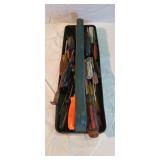 Screwdriver assortment in metal carrying tray