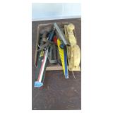 Assorted tools, rasps, sledge hammer, saws