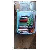 Tote with lid and assorted books
