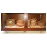 Assorted brown melmac ware set no markings