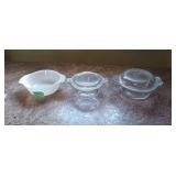 Clear pyrex 10 oz. Covered dish, fire king baking