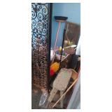 Contents of corner, step ladder, cleaning supplies