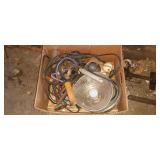 Box of miscellaneous, lights, tools, bungee straps