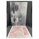 3 - Wall Art Canvases, Pink & Gold Abstract Marble