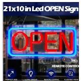 LED Open Sign Remote Control,21x10 inch Large Size