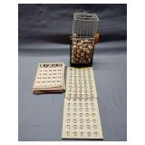 Vintage bingo set, ball spinner, marker cards