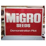 Migro seeds demonstration plot wood sign,