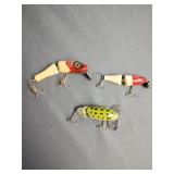 3 Vintage fishing lures,jitterbug by Fred Arbogast