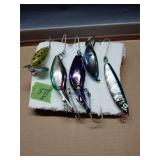 5 vintage fishing lures, jitterbug, luhr jenson,