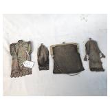 (4) Antique Metal Woven Purses