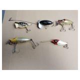 5 -Vintage fishing lures, jitterbug, hula popper,