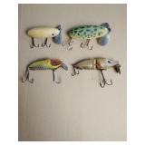 4 Vintage fishing lures, jitterbugs, and