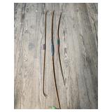 (2) Wood Long Bows (1) Fiberglass Bow