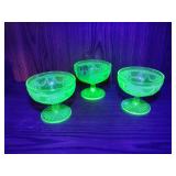 (3) Vintage Green Cameo Depression Glass