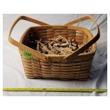 Vintage Wood Basket W/ Large Quantity Clothes Pins