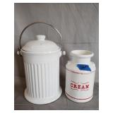 Ceramic compost container 11', ceramic cream decor
