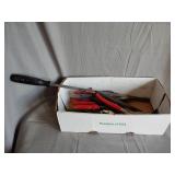 Tin snips, c clamp, punch, pry bar