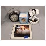 Elvis Presley clock, sticky notes and holder