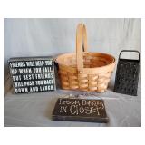 Basket 10'x5', cheese grater, decor signs 7'x6'