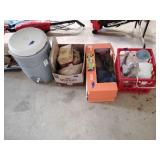 Drink cooler with broken spout, clock, pans