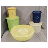 Tupperware canisters, serving bowl