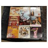 Assorted comedy vinyl records, Rusty Warren, and