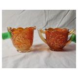 (2) Marigold Carnival Glass Sugar and Creamer