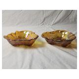 (2) Marigold Carnival Glass Bowls 7'D×2'H