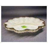 Vintage Milk Glass Divided Relish Tray w/Gold Trim